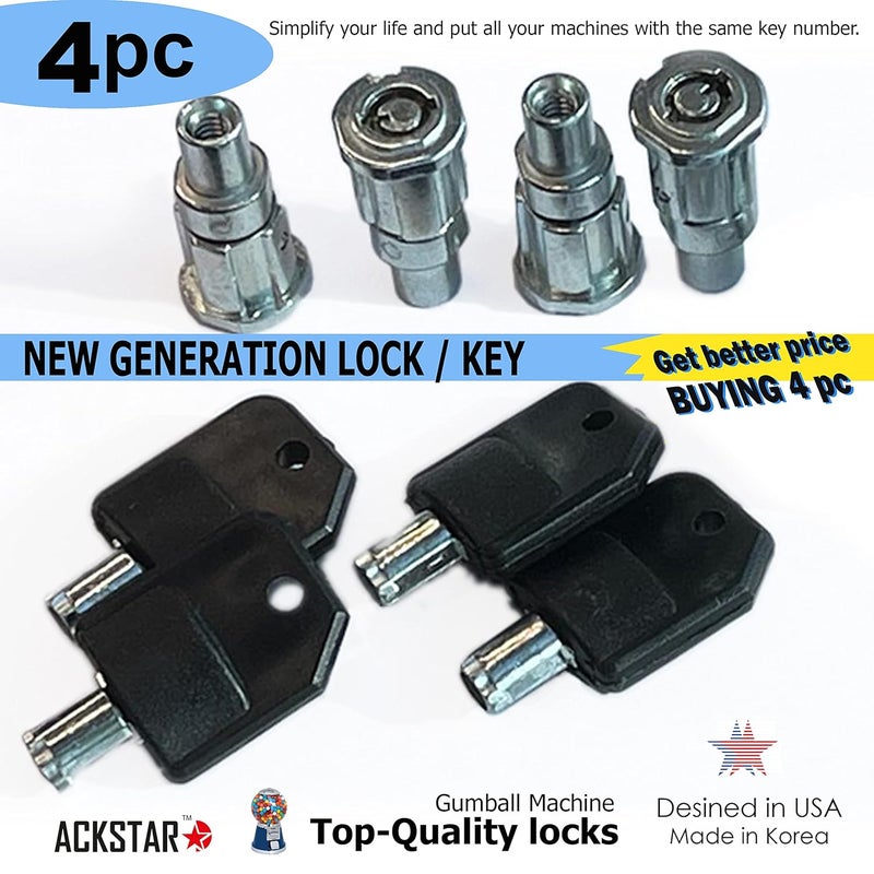 ACKSTAR Store Locks & Keys Classic Gumball Machine - Vending Machines Top Lid Tubular Key Lock for Capsule, Candy, Gumball Vending Machine. Gumball Machine Lock and Key 1/4" Thread (4pc - Key Y2) - Image 3